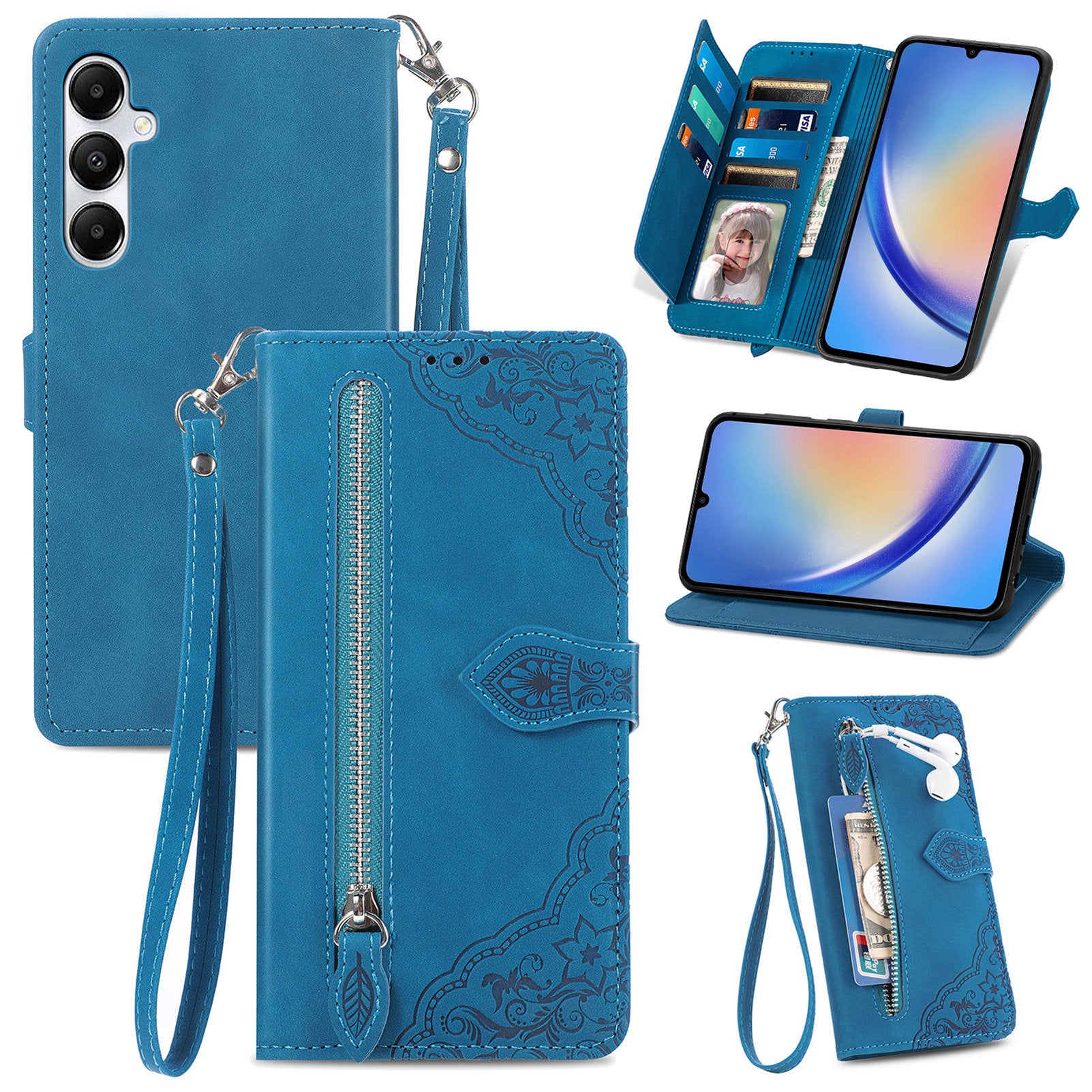 For Samsung Galaxy A55 5G Phone Case Flower Imprinted Protective Leather Flip Cover For Samsung Galaxy A55 5G Phone Case Flower Imprinted Protective Leather Flip Cover